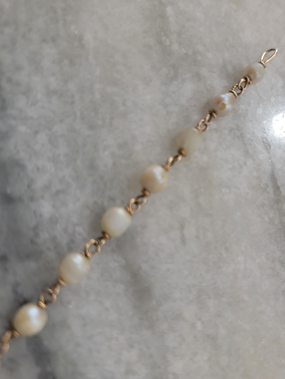14KT Gold Delicate Pearl Chain Bracelet - Gold and Cream - Picture 4 of 5